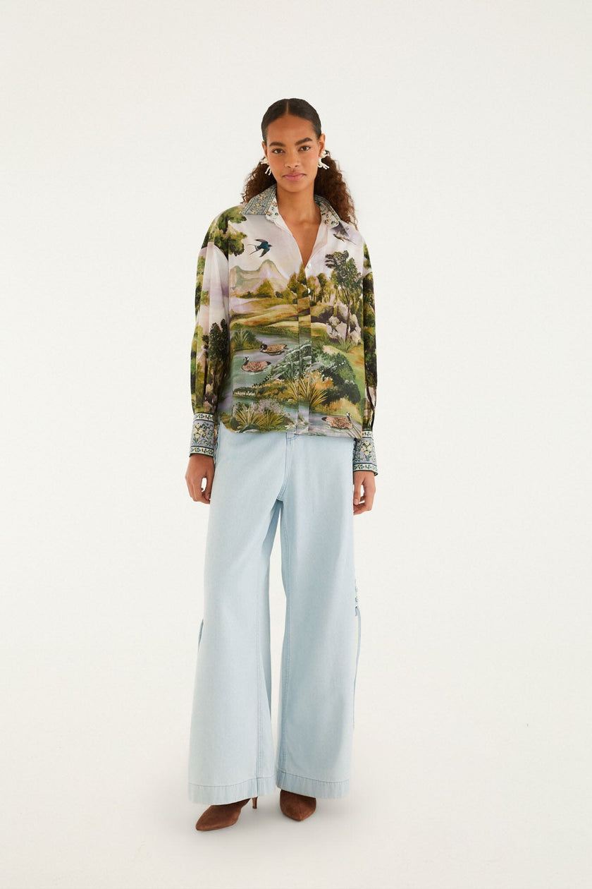 MULTICOLOR COUNTRYSIDE LANDSCAPE BUTTONED SHIRT