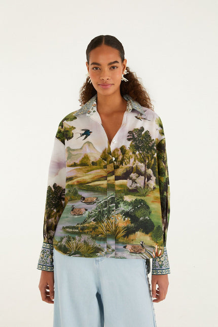 MULTICOLOR COUNTRYSIDE LANDSCAPE BUTTONED SHIRT