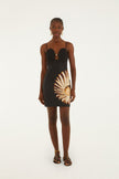 BLACK AMMONITE SHELL BODICE CUT OUT MINI DRESS