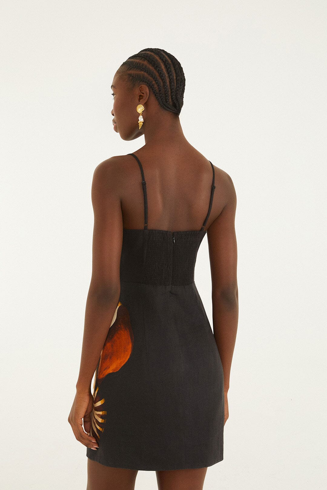 BLACK AMMONITE SHELL BODICE CUT OUT MINI DRESS