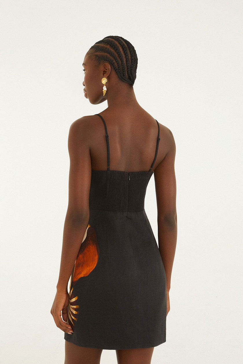 BLACK AMMONITE SHELL BODICE CUT OUT MINI DRESS