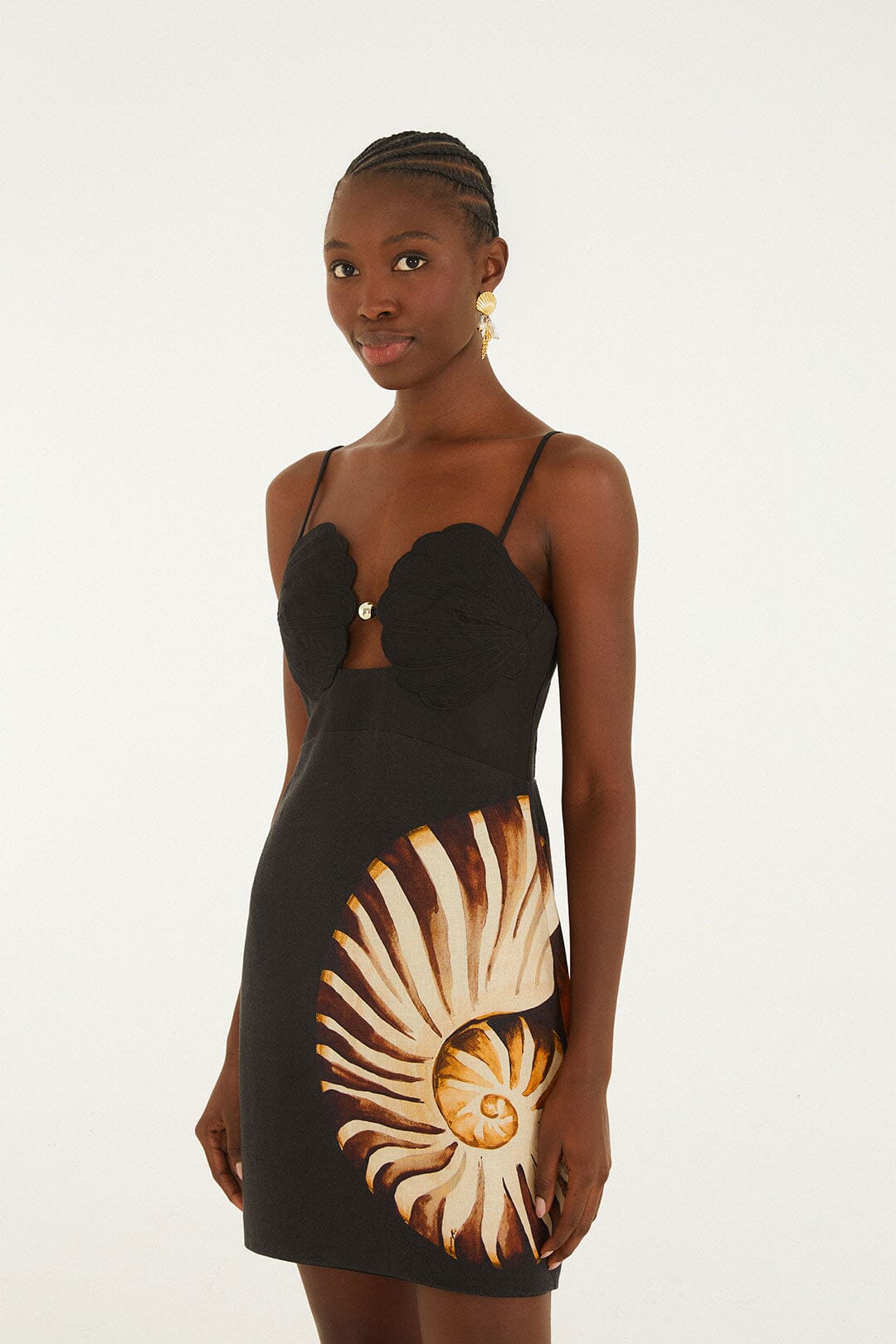 BLACK AMMONITE SHELL BODICE CUT OUT MINI DRESS