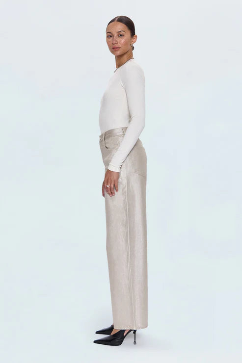 TATE HIGH RISE BOWED WIDE LEG JEAN IN CHAMPAGNE LUSTER