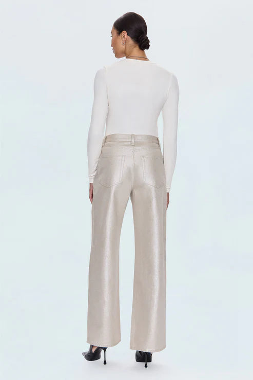 TATE HIGH RISE BOWED WIDE LEG JEAN IN CHAMPAGNE LUSTER