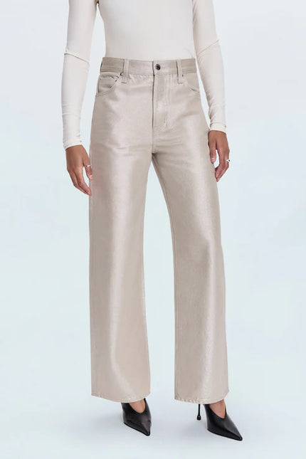 TATE HIGH RISE BOWED WIDE LEG JEAN IN CHAMPAGNE LUSTER