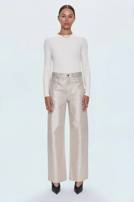 TATE HIGH RISE BOWED WIDE LEG JEAN IN CHAMPAGNE LUSTER