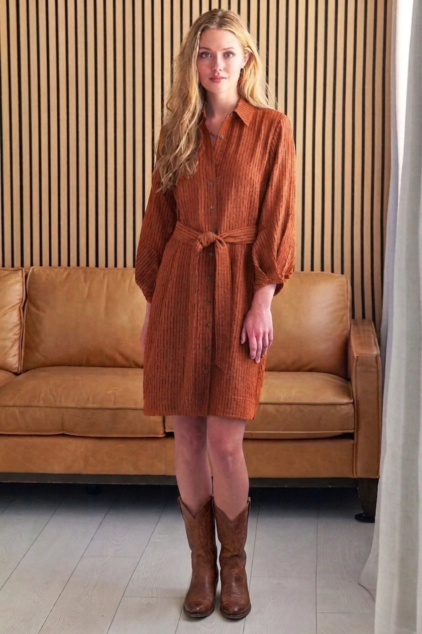 MILO DRESS IN OPEN WEAVE STRIPE