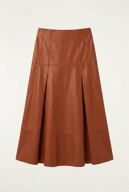 PLEATS LEATHER MIDI SKIRT