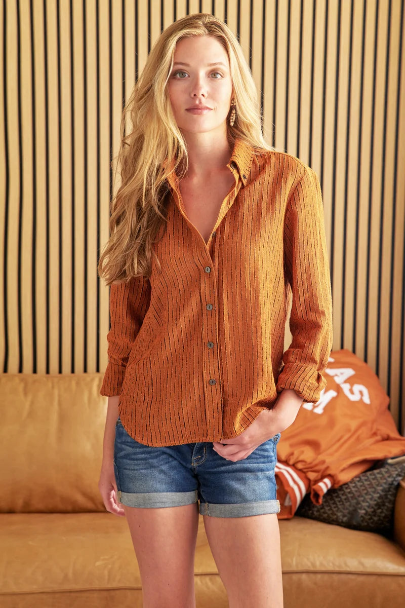 GAMEDAY PREPPY SHIRT WITH OPEN WEAVE STRIPE