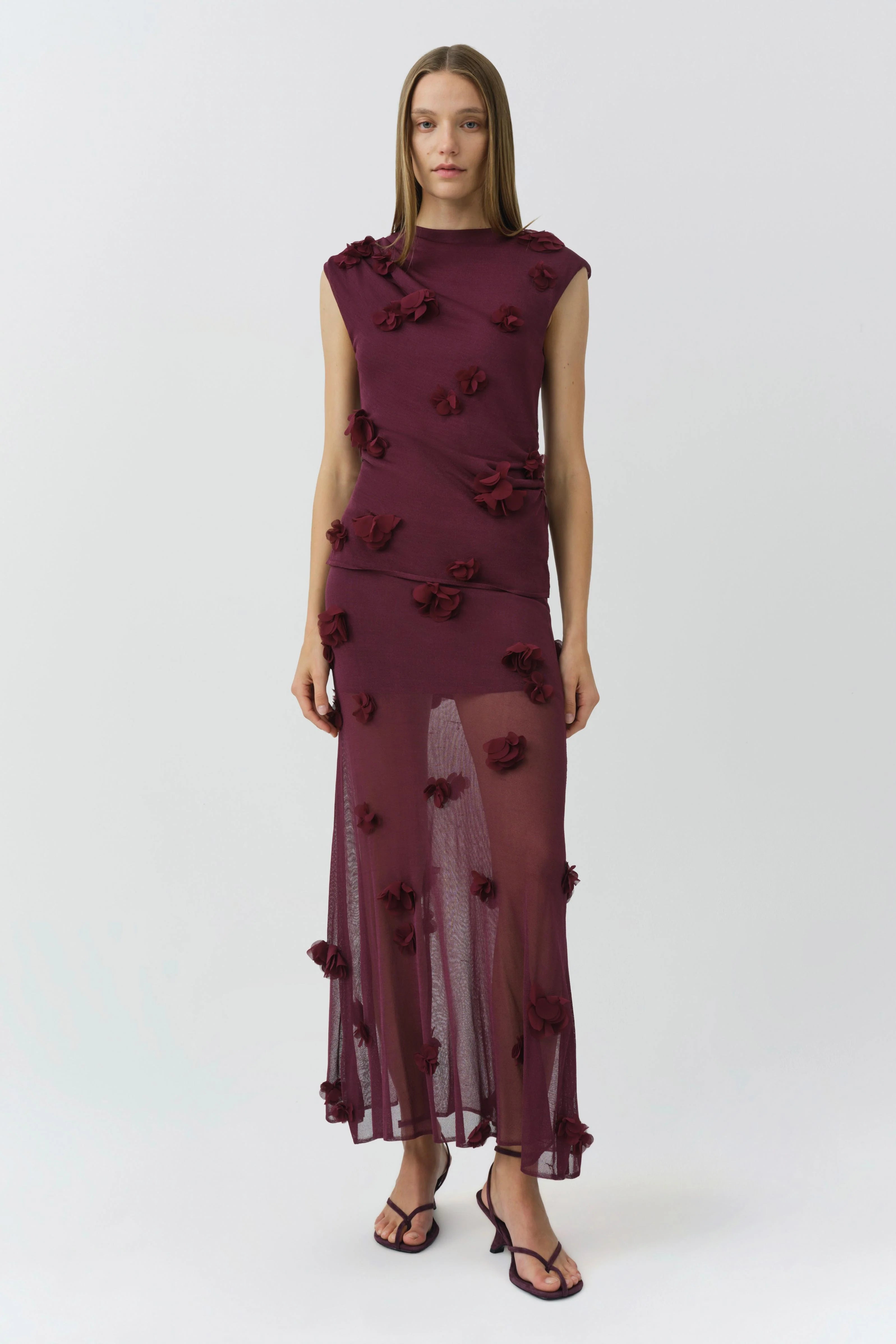 CORA FLORAL APPLIQUE MIDI SKIRT