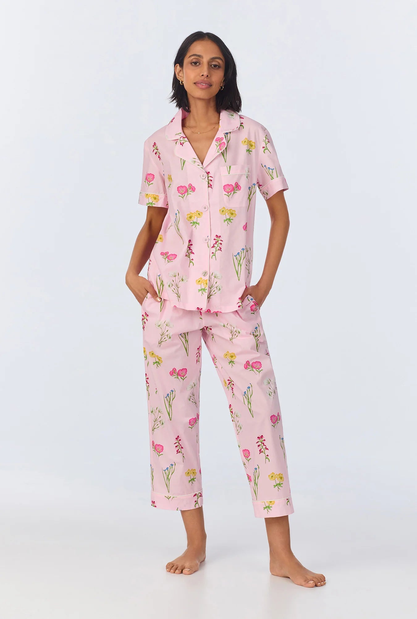 SHORT SLEEVE CLASSIC WOVEN COTTON POPLIN CROPPED PJ SET