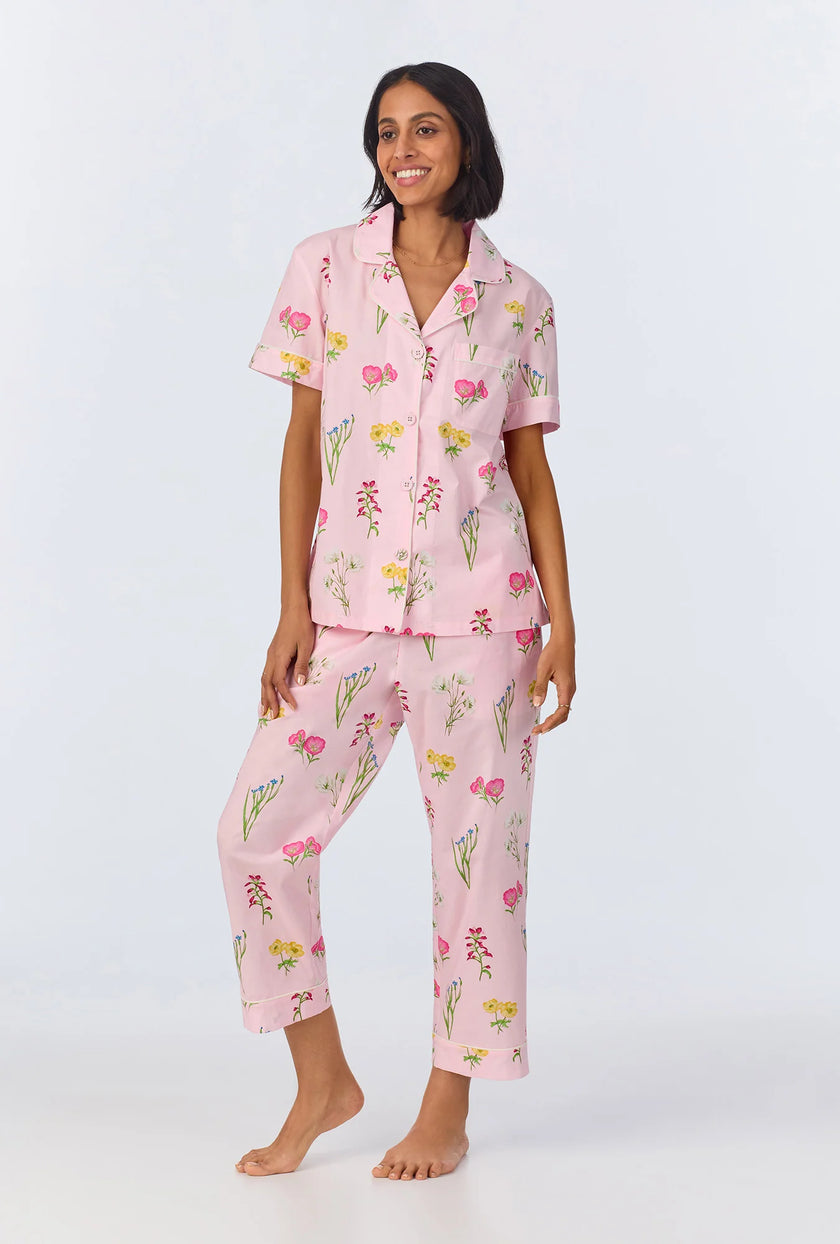 SHORT SLEEVE CLASSIC WOVEN COTTON POPLIN CROPPED PJ SET