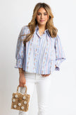 FLORAL FRENCH VINE BUTTON UP RUFFLE SLEEVE TOP