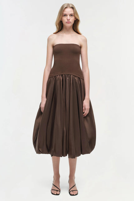 IZZY STRAPLESS TAFFETA MIDI DRESS