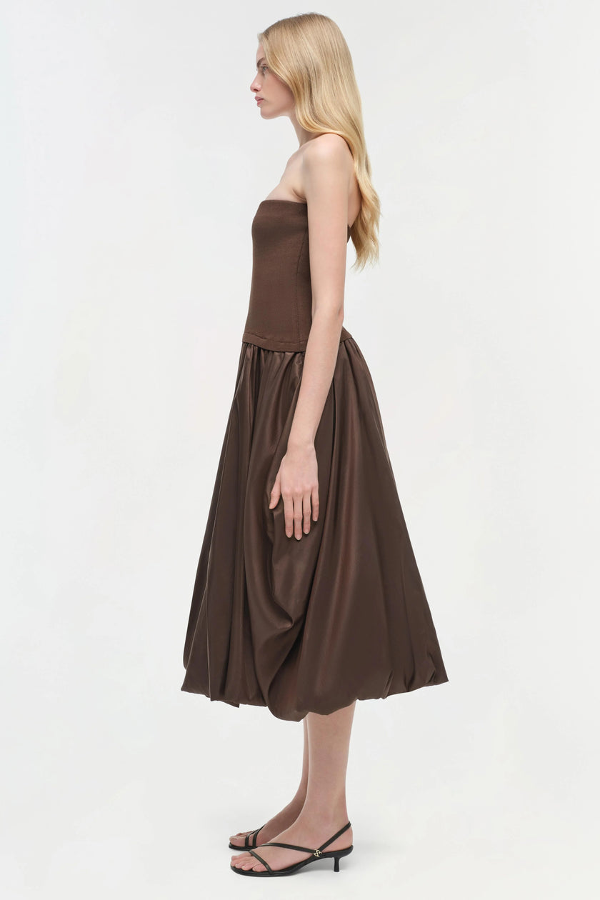 IZZY STRAPLESS TAFFETA MIDI DRESS