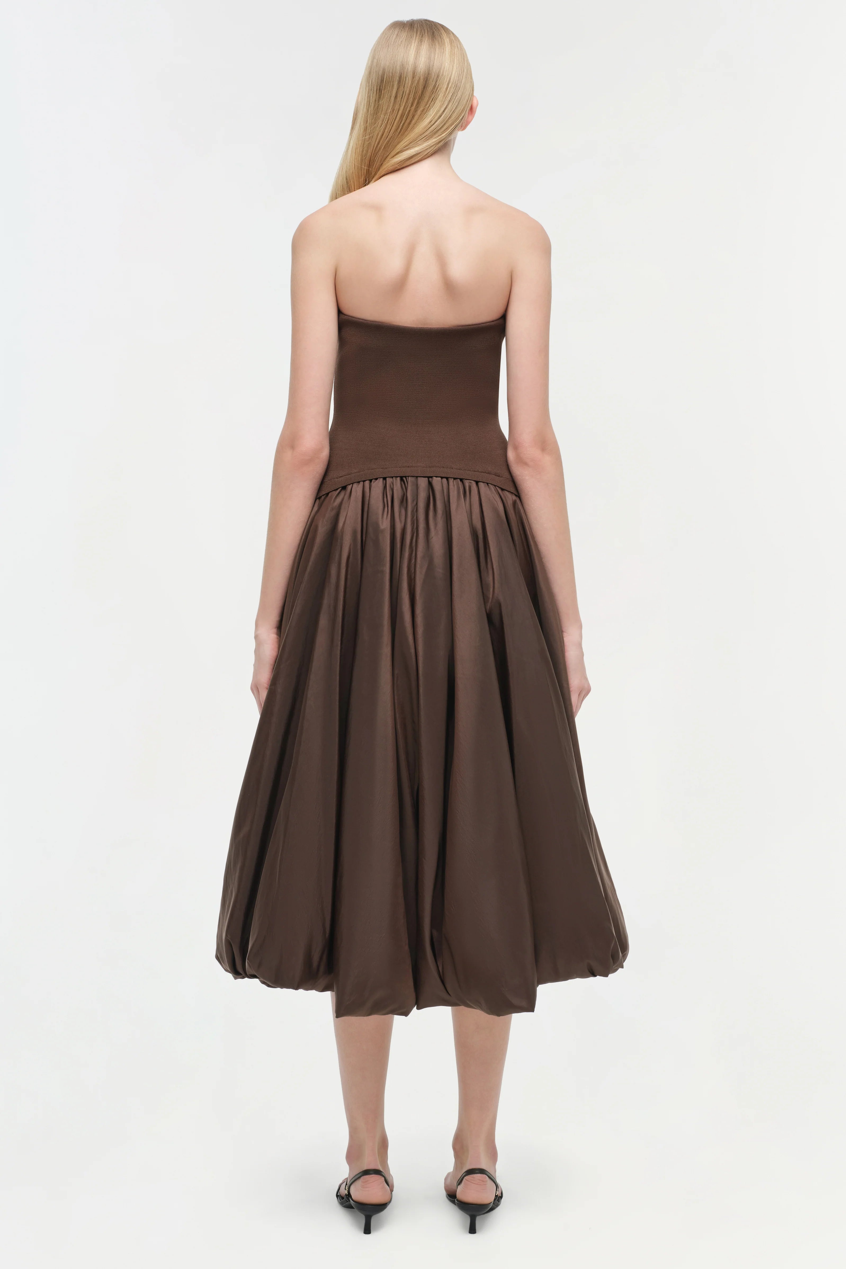 IZZY STRAPLESS TAFFETA MIDI DRESS