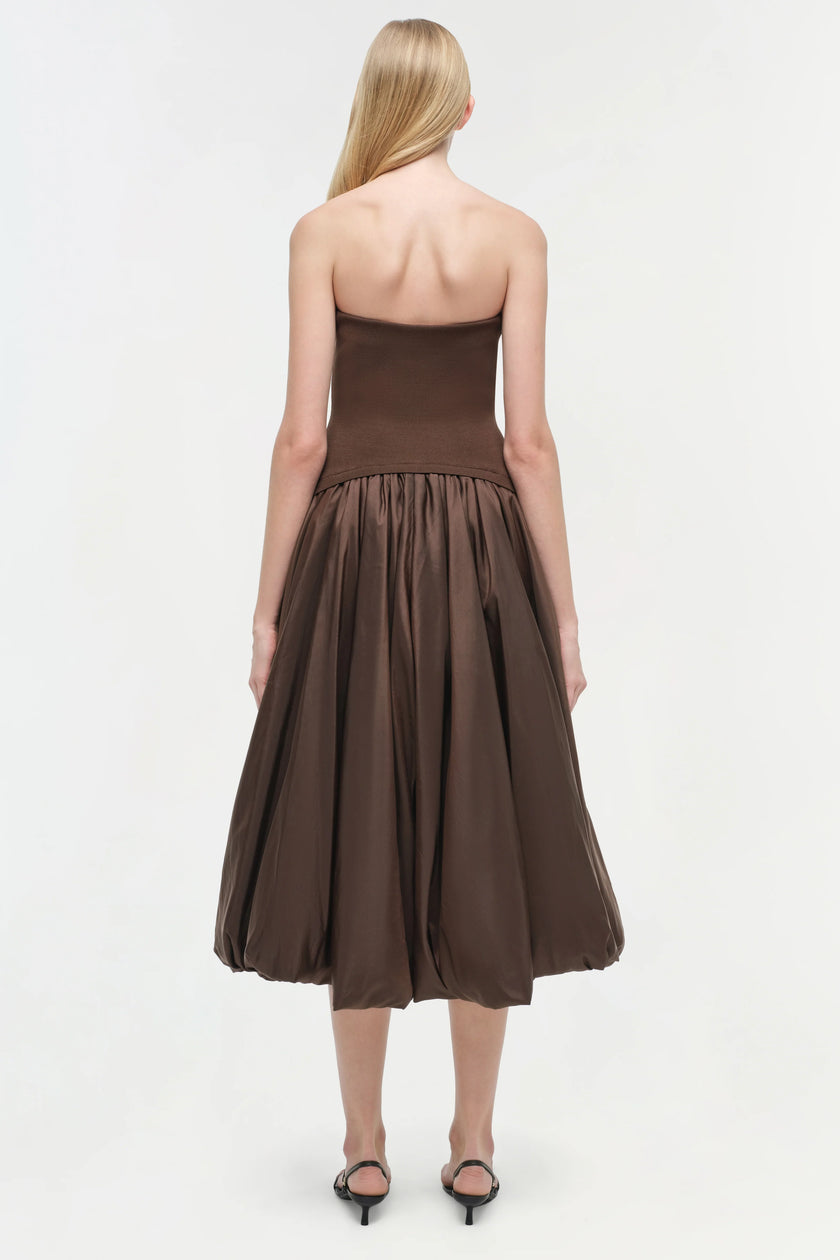 IZZY STRAPLESS TAFFETA MIDI DRESS
