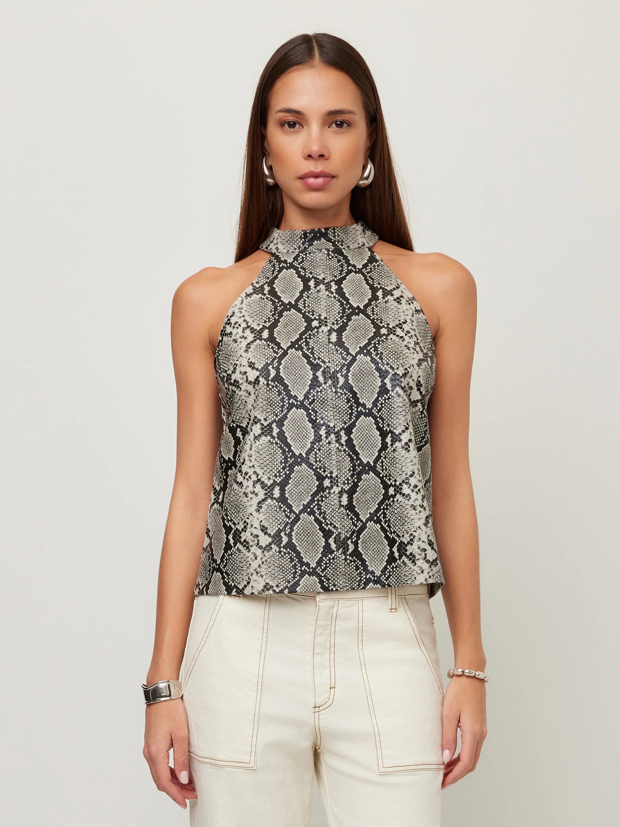 ALEXIS FAUX LEATHER HALTER TOP