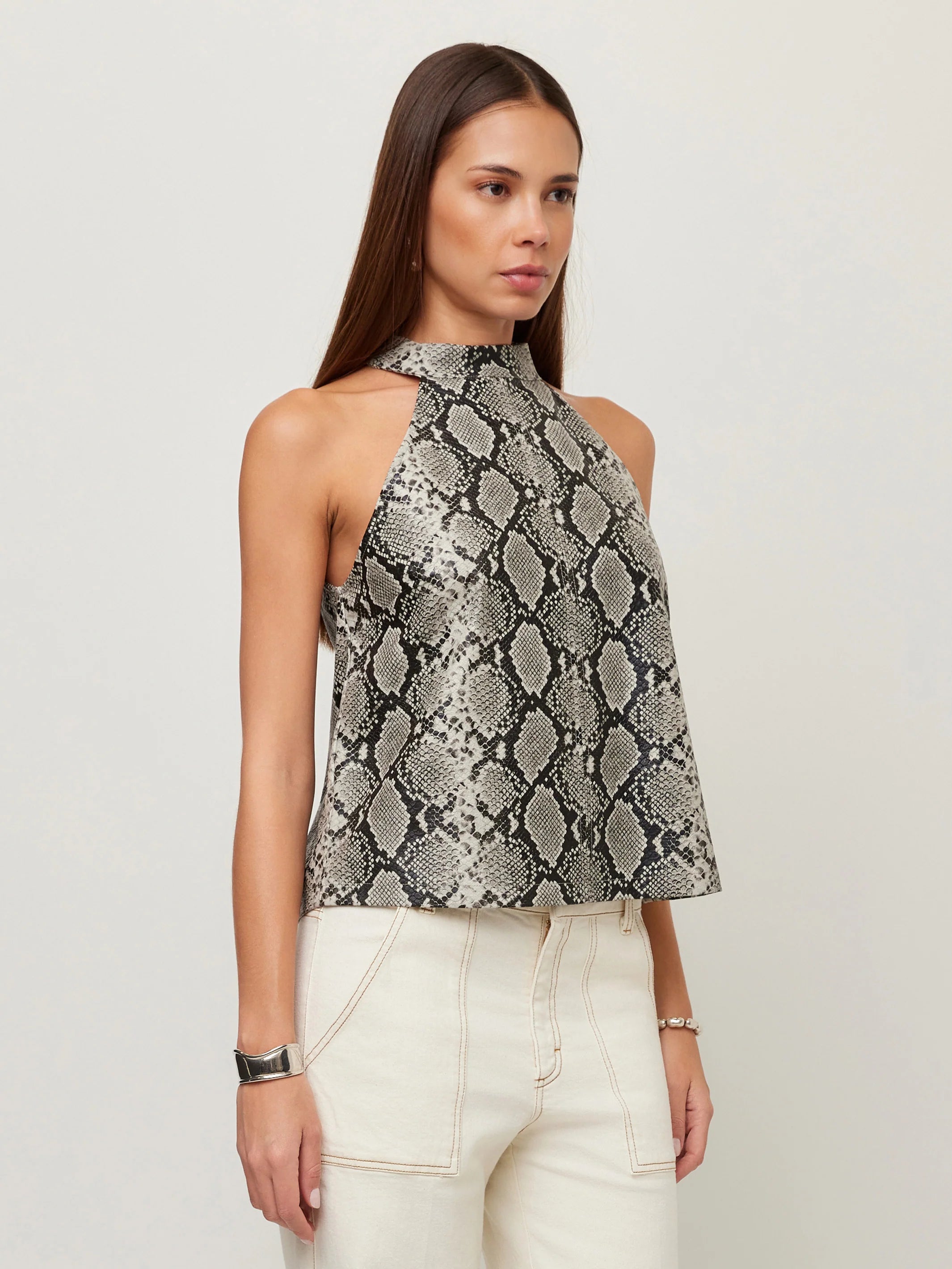ALEXIS FAUX LEATHER HALTER TOP