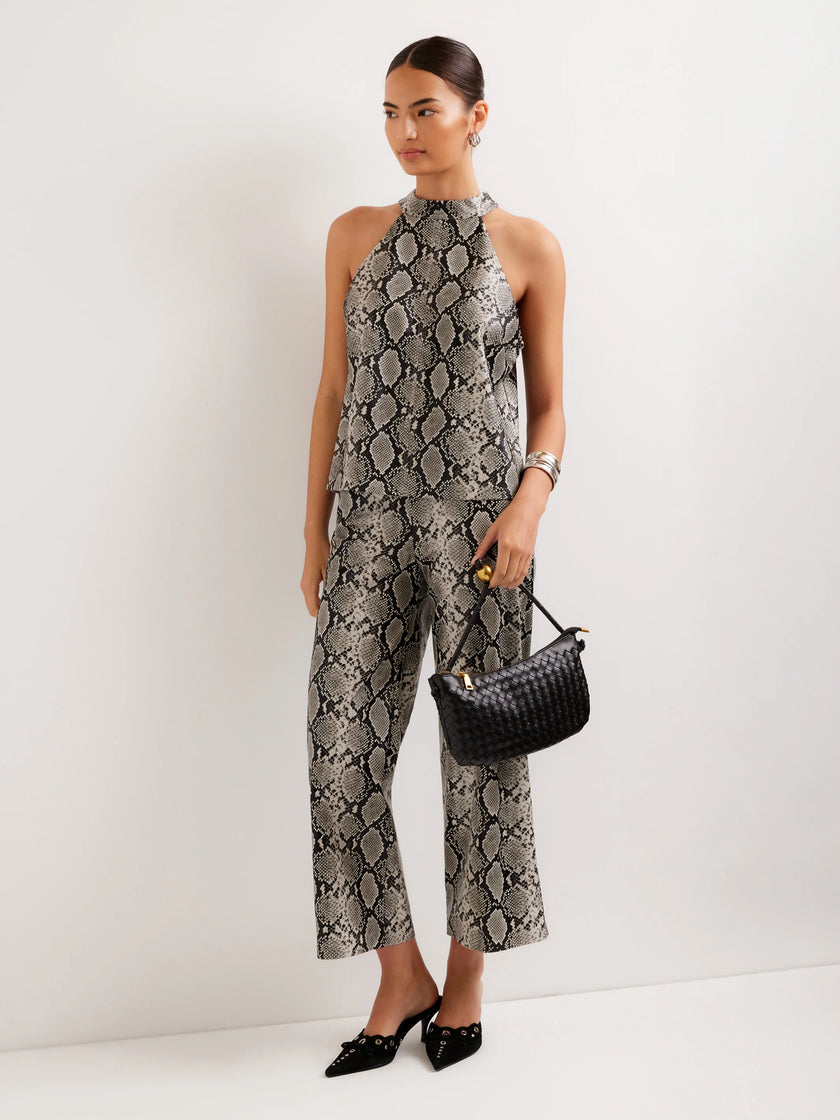 ALEXIS FAUX LEATHER HALTER TOP