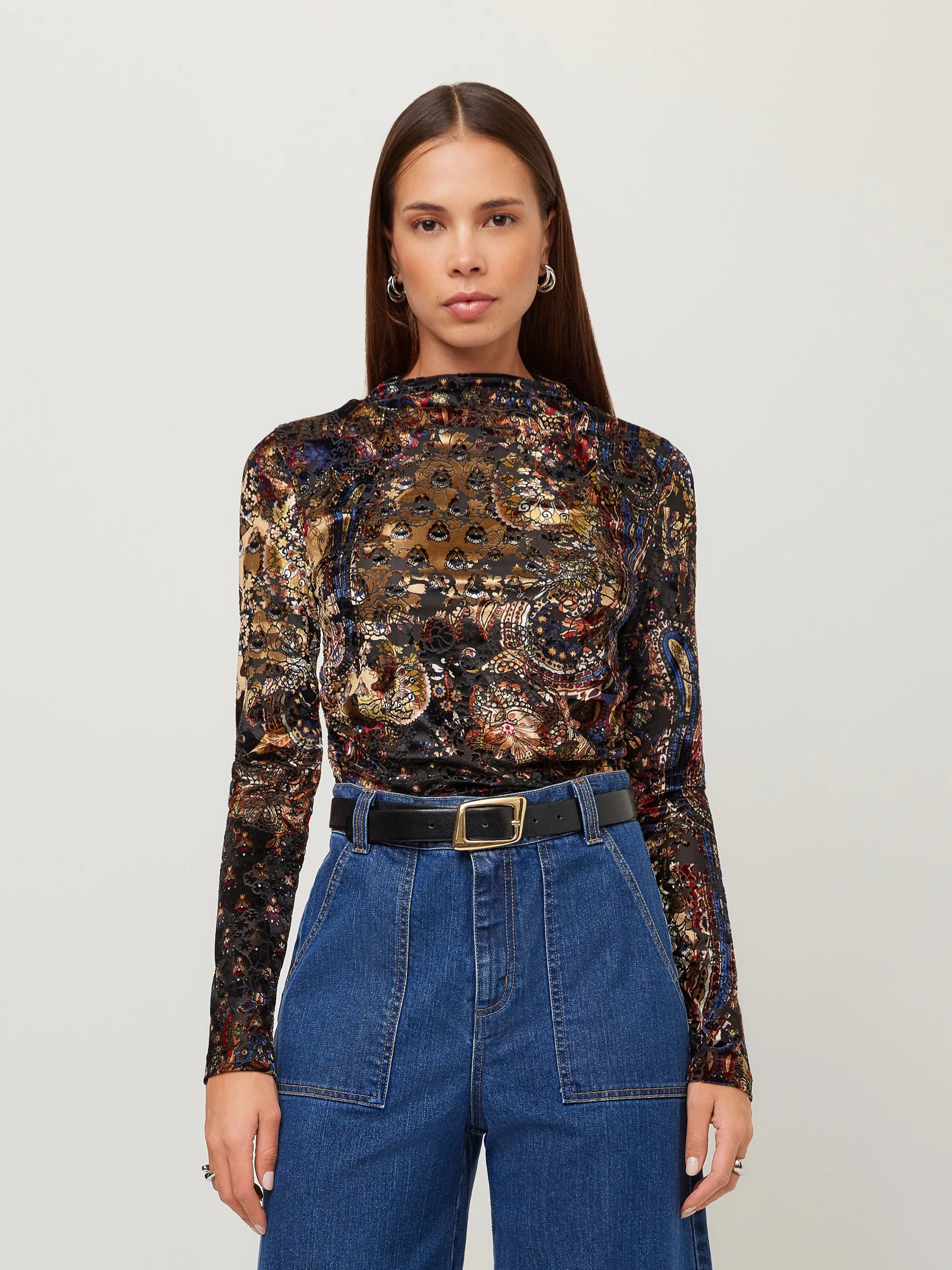 KHAMI VELVET BUROUT SHIRRED TOP
