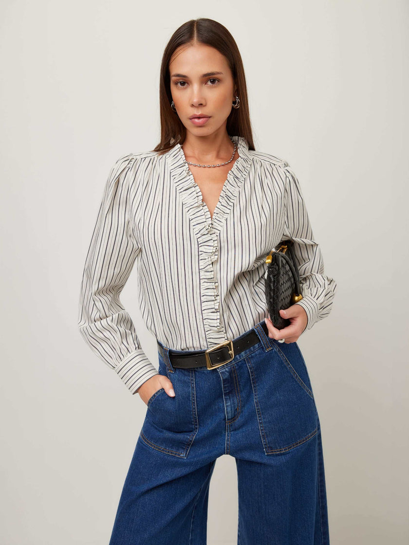 LIZZY STRIPE RUFFLE TOP