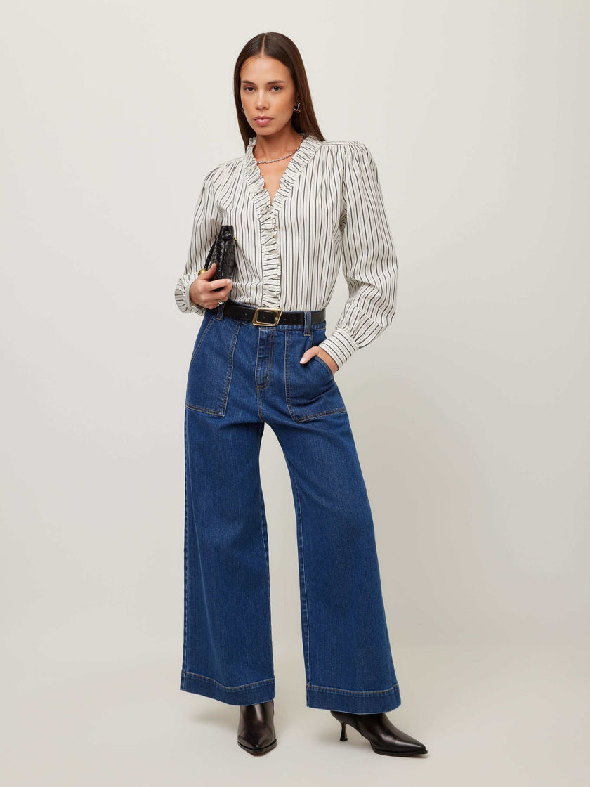 LIZZY STRIPE RUFFLE TOP