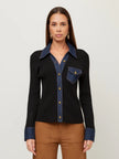 DENIM SWEATER BUTTON UP TOP