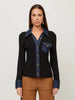 DENIM SWEATER BUTTON UP TOP