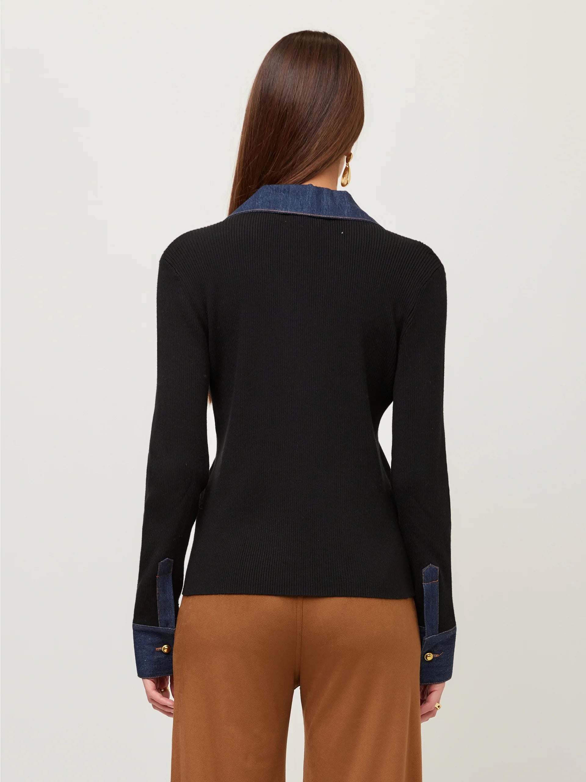 DENIM SWEATER BUTTON UP TOP