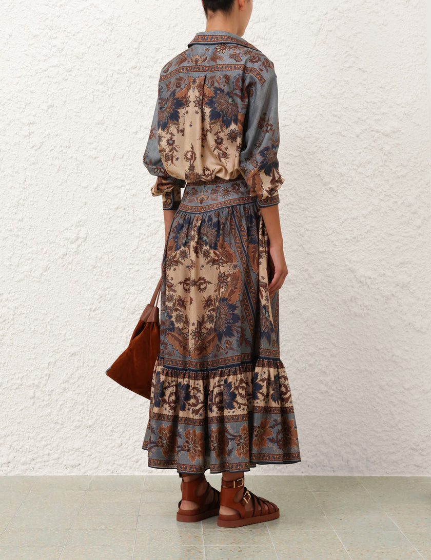 ASCENSION TIERED MIDI SKIRT