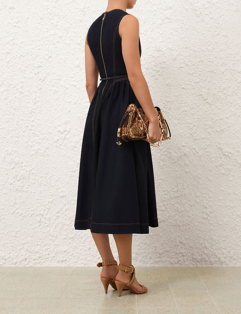 DENIM PANELLED MIDI DRESS