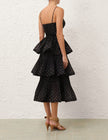 PLEATED TIERED MIDI DRESS