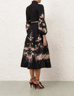 VALIANT BUTTON MIDI DRESS IN BLACK BOUQUET