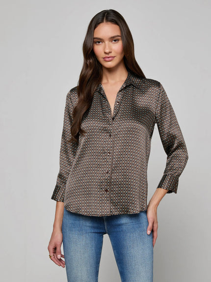 DANI SILK BLOUSE IN MULTI ART DECO GEO