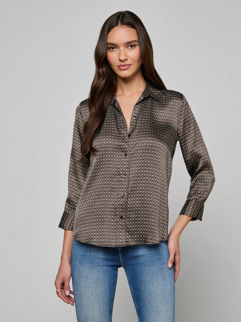 DANI SILK BLOUSE IN MULTI ART DECO GEO