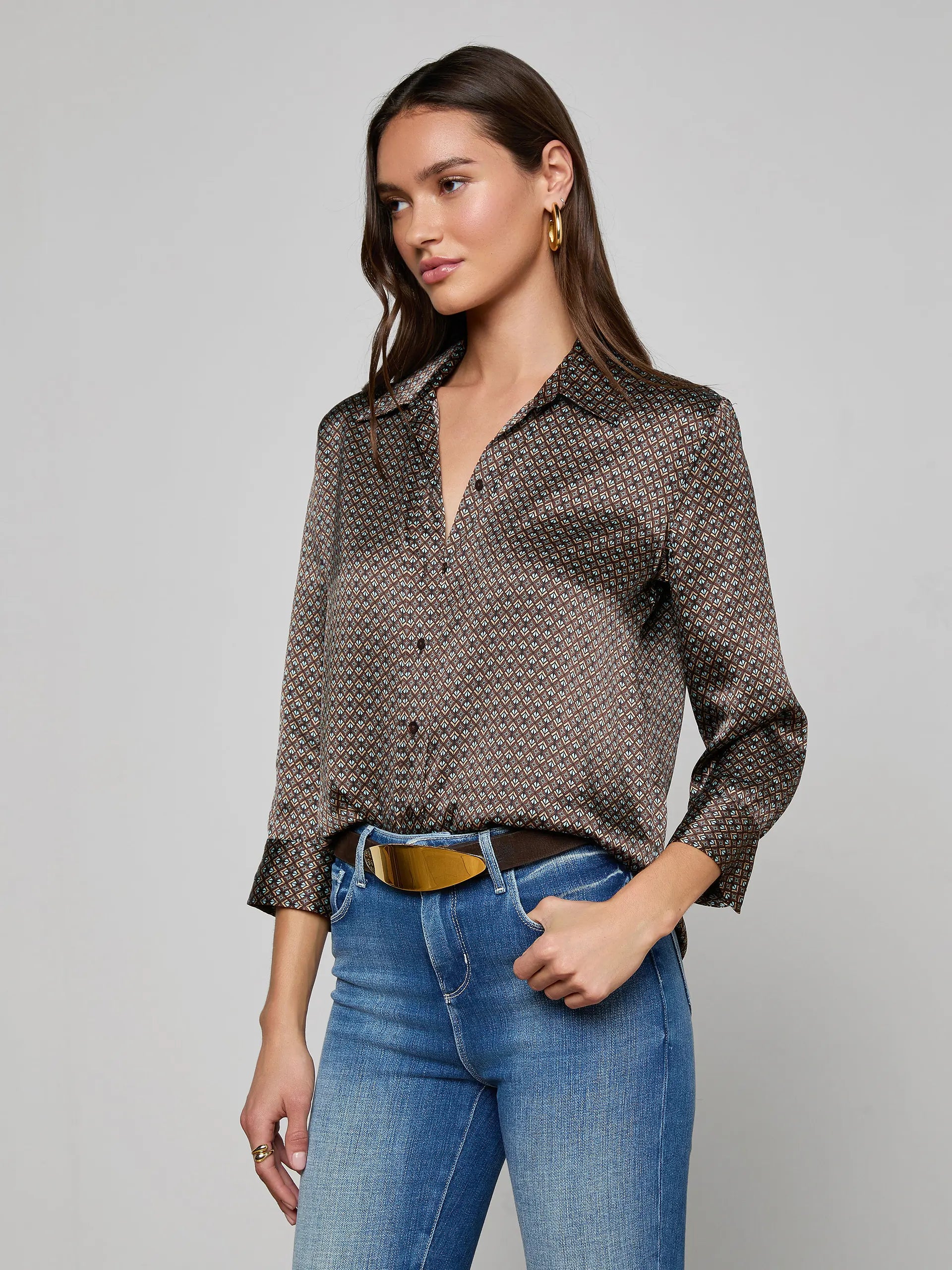 DANI SILK BLOUSE IN MULTI ART DECO GEO