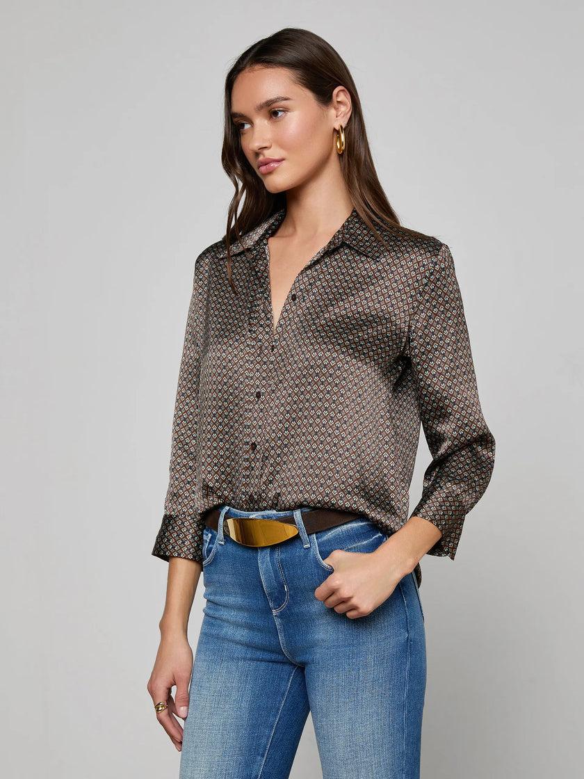 DANI SILK BLOUSE IN MULTI ART DECO GEO