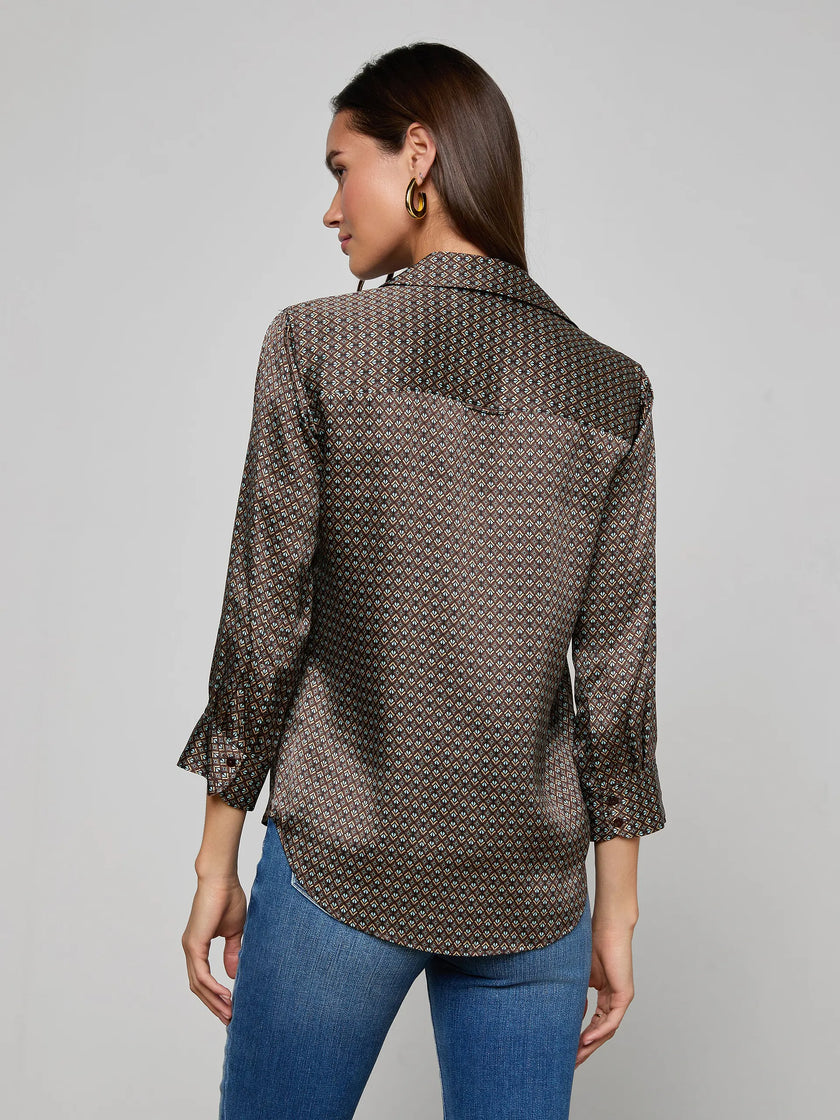 DANI SILK BLOUSE IN MULTI ART DECO GEO