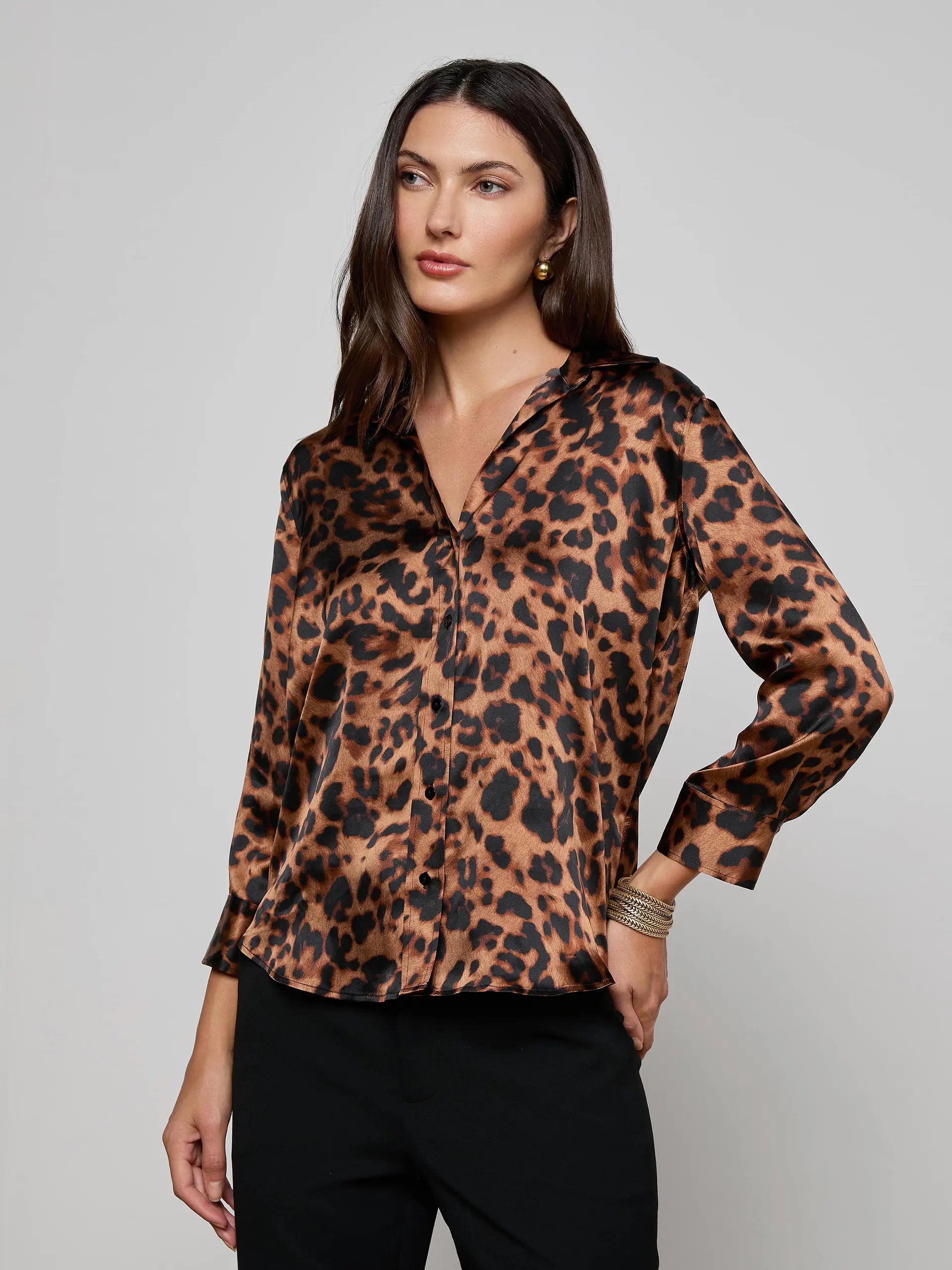 DANI SILK BLOUSE IN BROWN MULTI AMUR LEOPARD