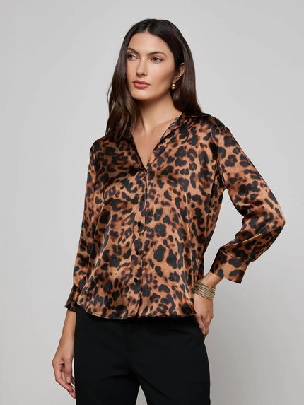 DANI SILK BLOUSE IN BROWN MULTI AMUR LEOPARD