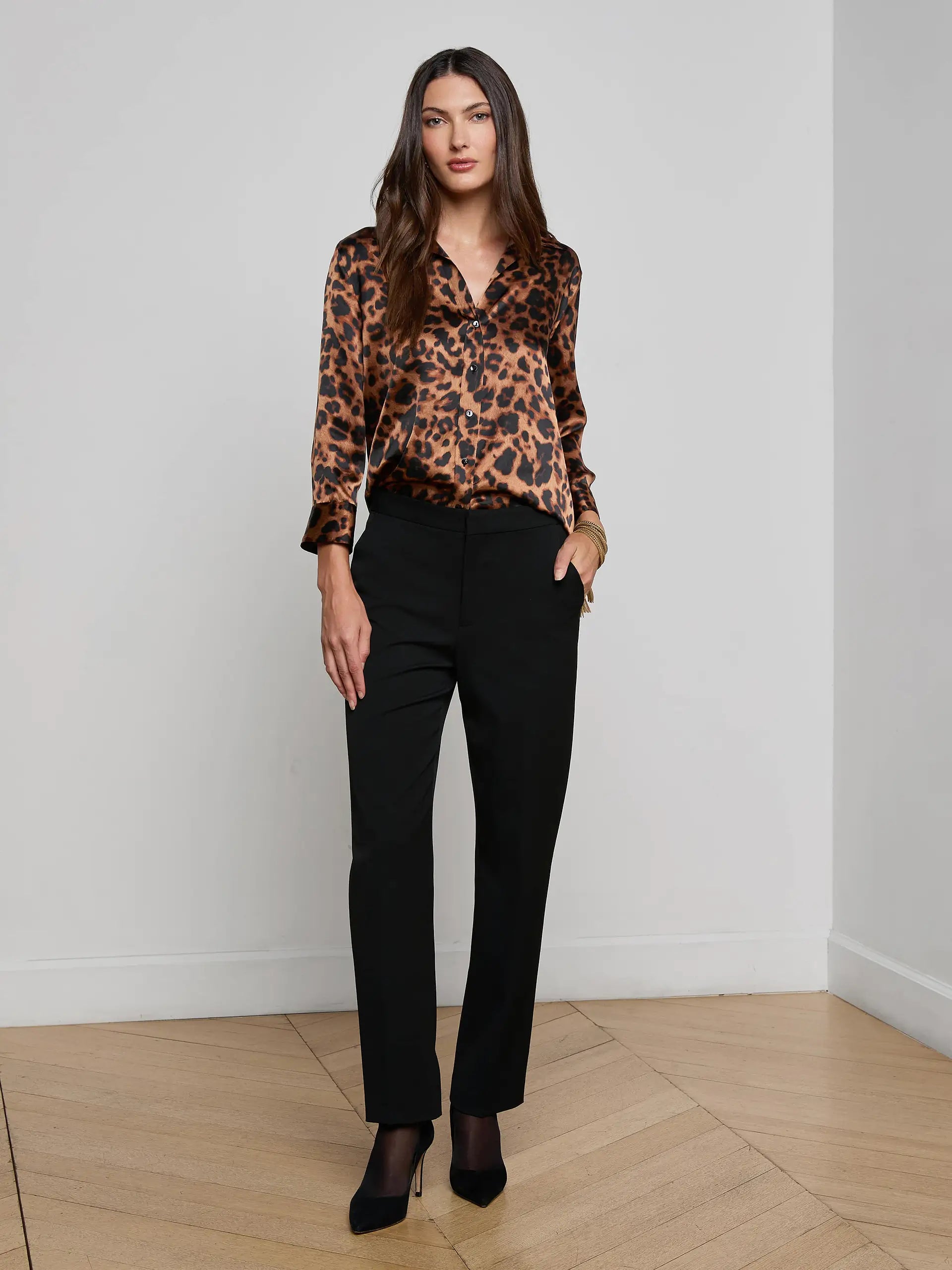 DANI SILK BLOUSE IN BROWN MULTI AMUR LEOPARD