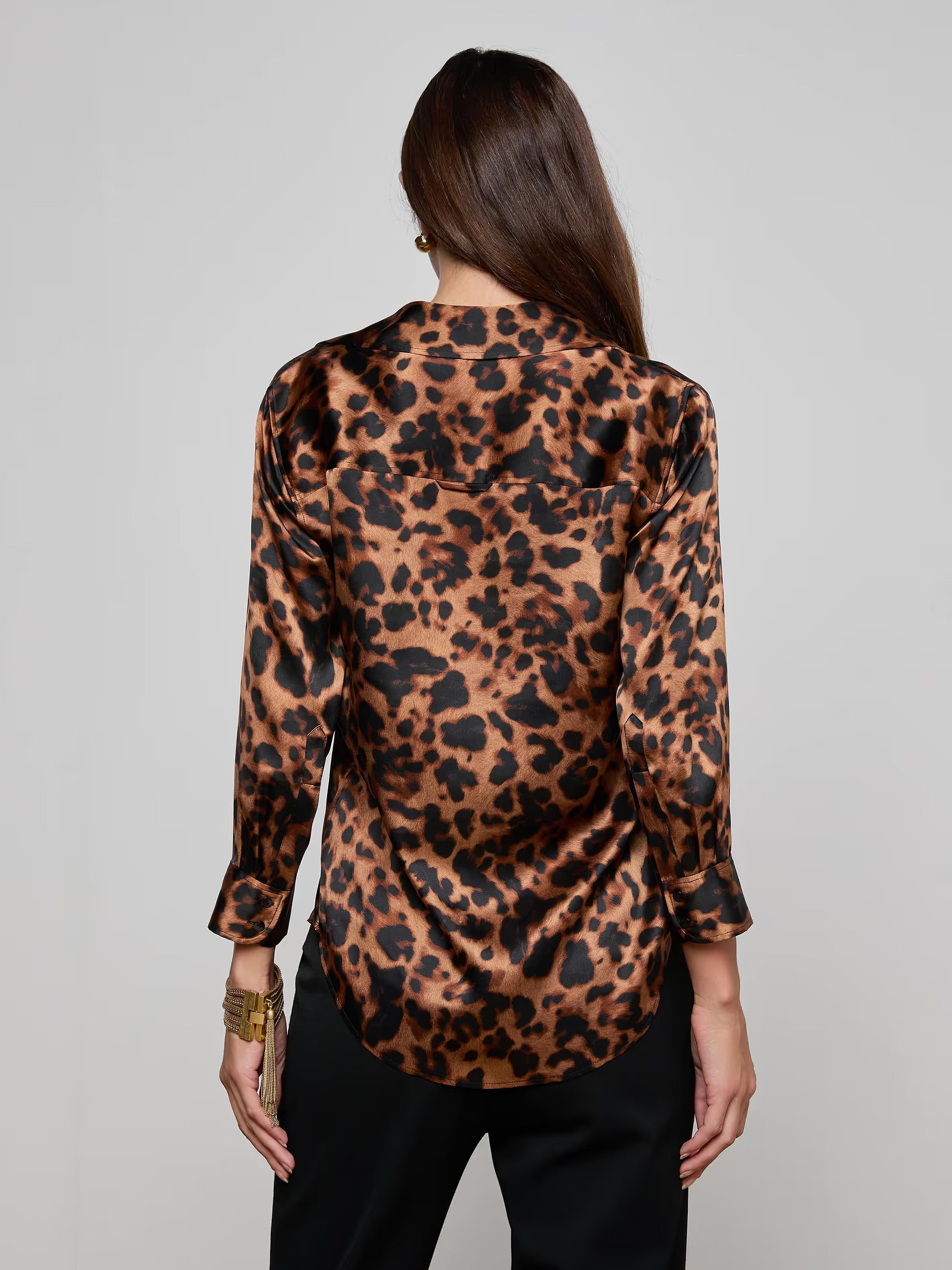 DANI SILK BLOUSE IN BROWN MULTI AMUR LEOPARD