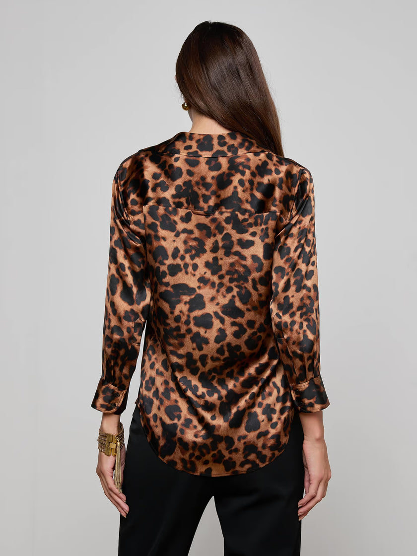 DANI SILK BLOUSE IN BROWN MULTI AMUR LEOPARD
