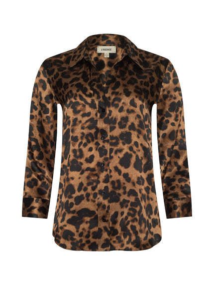 DANI SILK BLOUSE IN BROWN MULTI AMUR LEOPARD