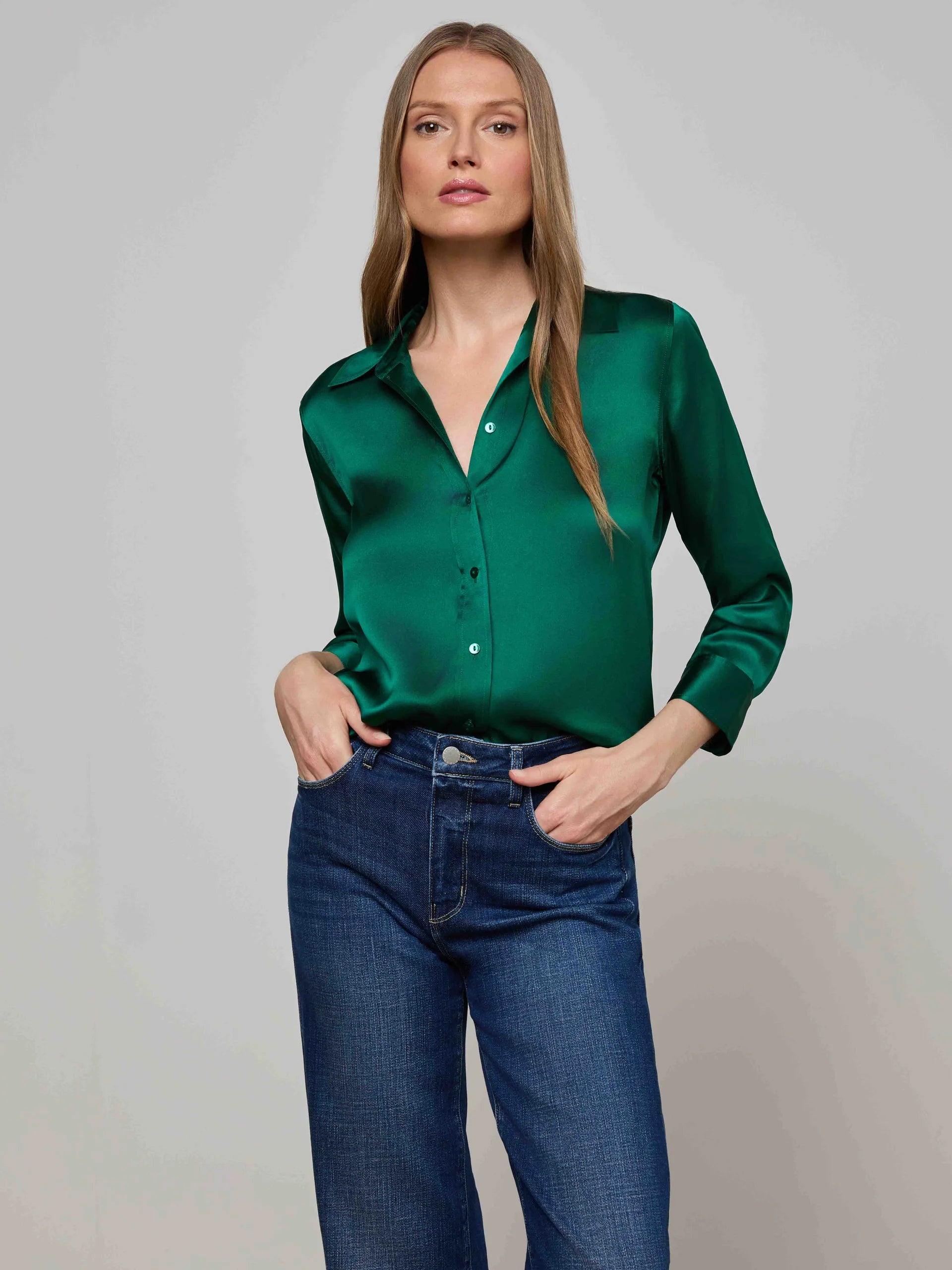 DANI SILK BLOUSE IN BOTTLE GREEN