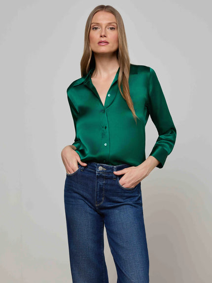 DANI SILK BLOUSE IN BOTTLE GREEN