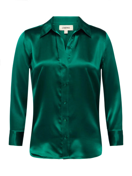 DANI SILK BLOUSE IN BOTTLE GREEN
