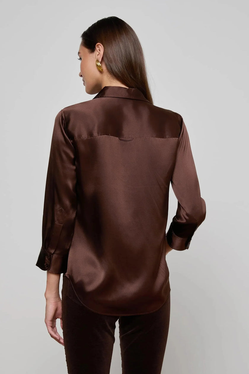 DANI SILK BLOUSE IN COFFEE BROWN