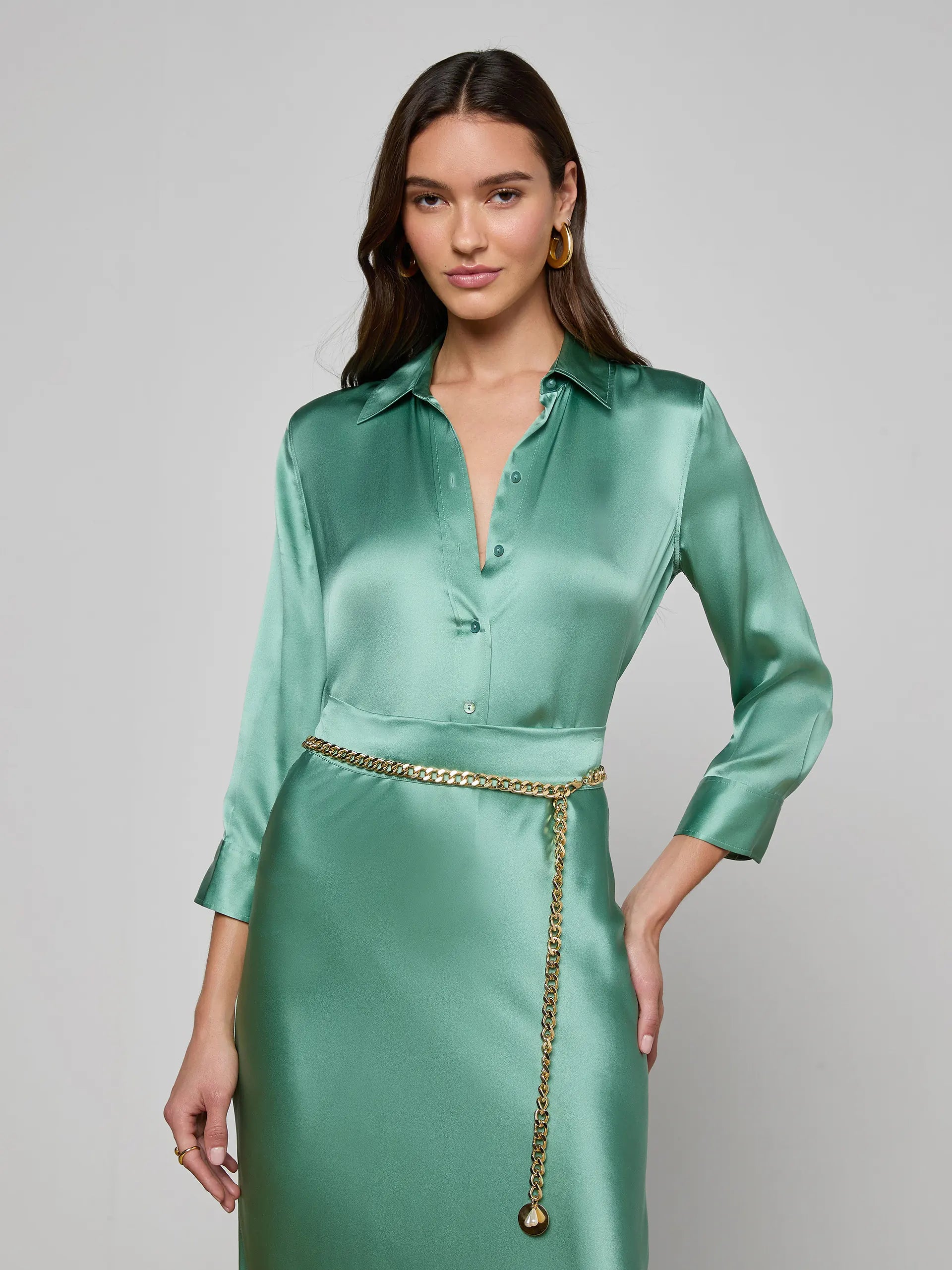DANI SILK BLOUSE IN MALACHITE GREEN